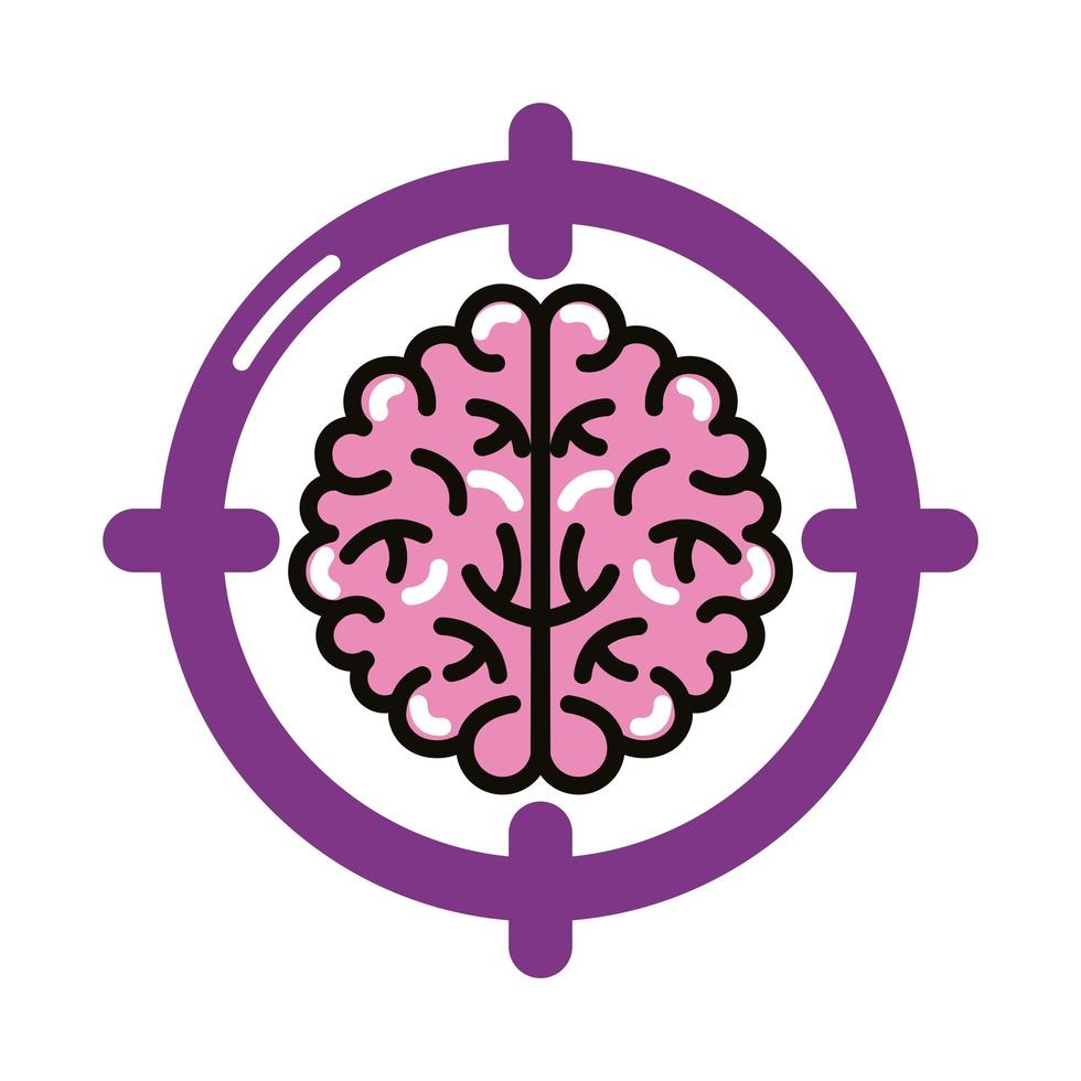 cerveau humain avec ligne cible et icône de style de remplissage vecteur