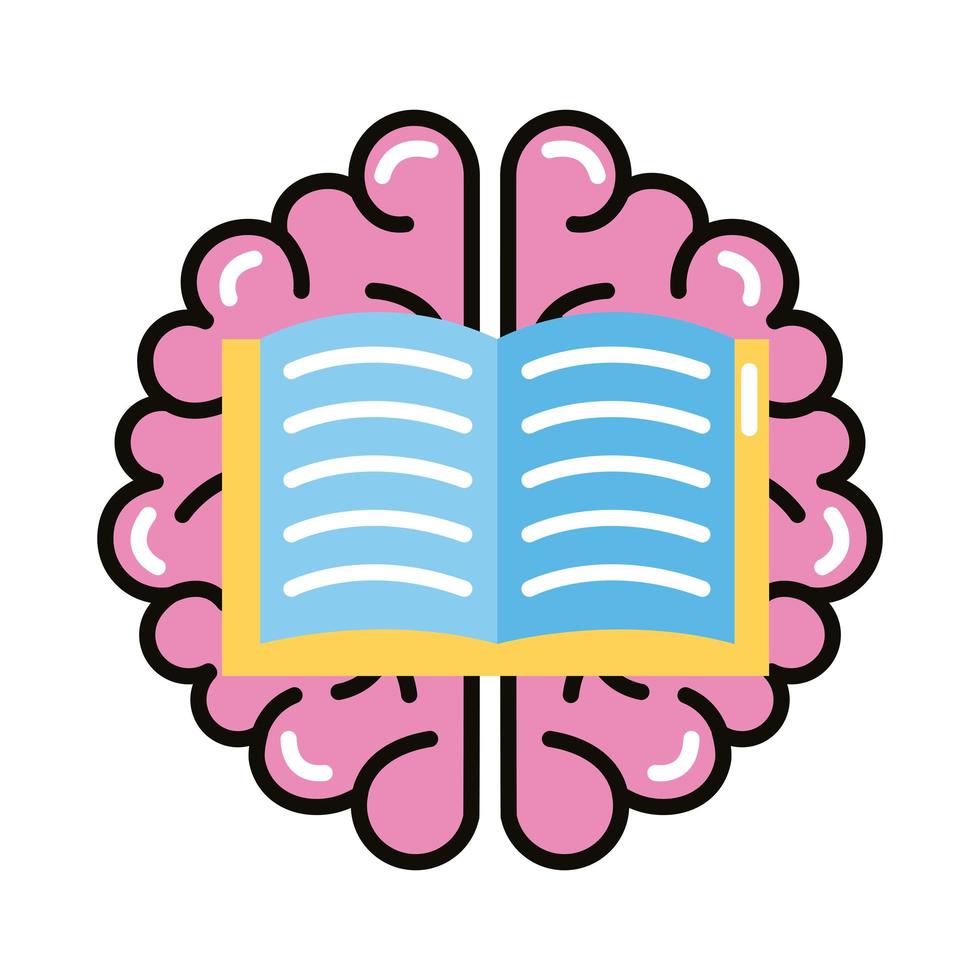cerveau humain avec ligne de livre et icône de style de remplissage vecteur