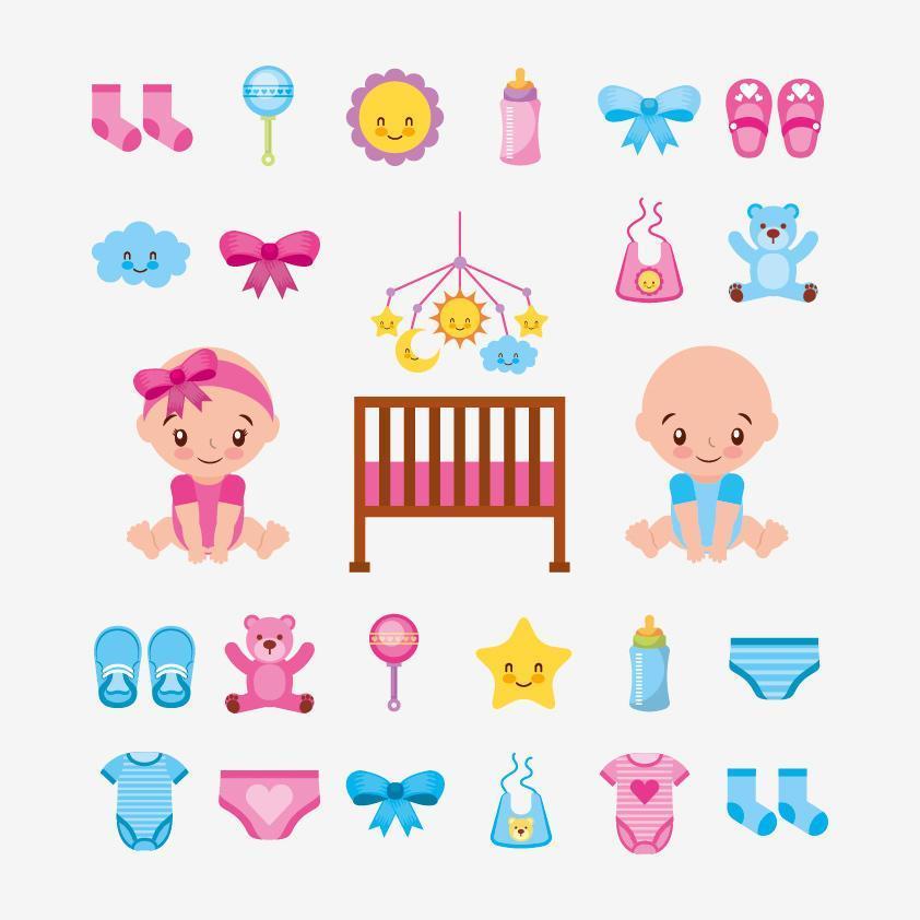 lot de bébés mignons et d'accessoires pour bébé vecteur