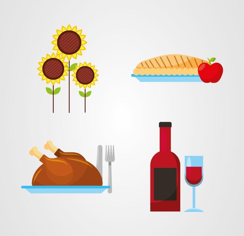 joyeux thanksgiving day icon set vector design