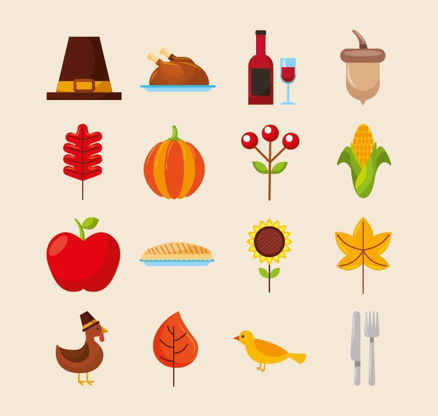 joyeux thanksgiving day icon set vector design