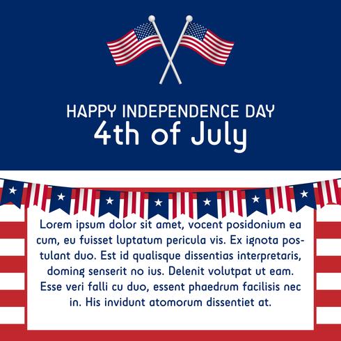 modèle de texte 4 juillet fête de l&#39;indépendance états-unis d&#39;amérique à 1 sur 1 ratio avec drapeau américain vecteur