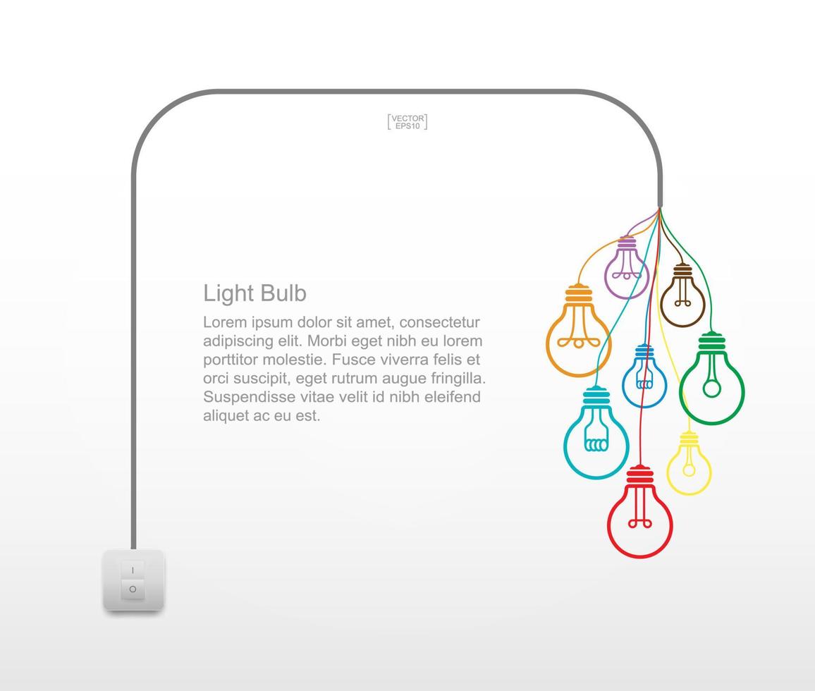 symbole d'ampoule colorée et interrupteur d'éclairage sur fond blanc. lampe et interrupteur. vecteur. vecteur