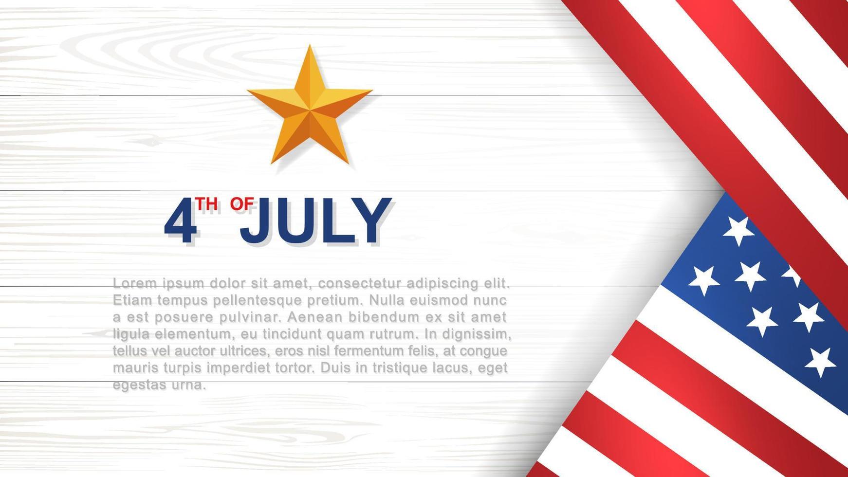 4 juillet - arrière-plan pour la fête de l'indépendance des États-Unis d'Amérique avec motif et texture en bois blanc et drapeau américain. arrière-plan avec zone pour l'espace de copie et le texte. illustration vectorielle. vecteur