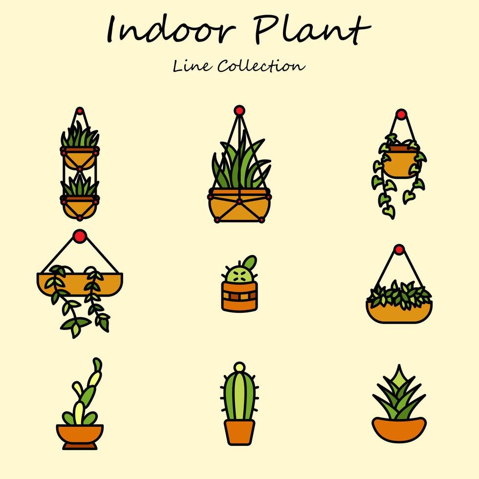 intérieur plante modifiable Icônes ensemble rempli ligne style. usine, fleur, feuille, intérieur, maison. rempli collection vecteur