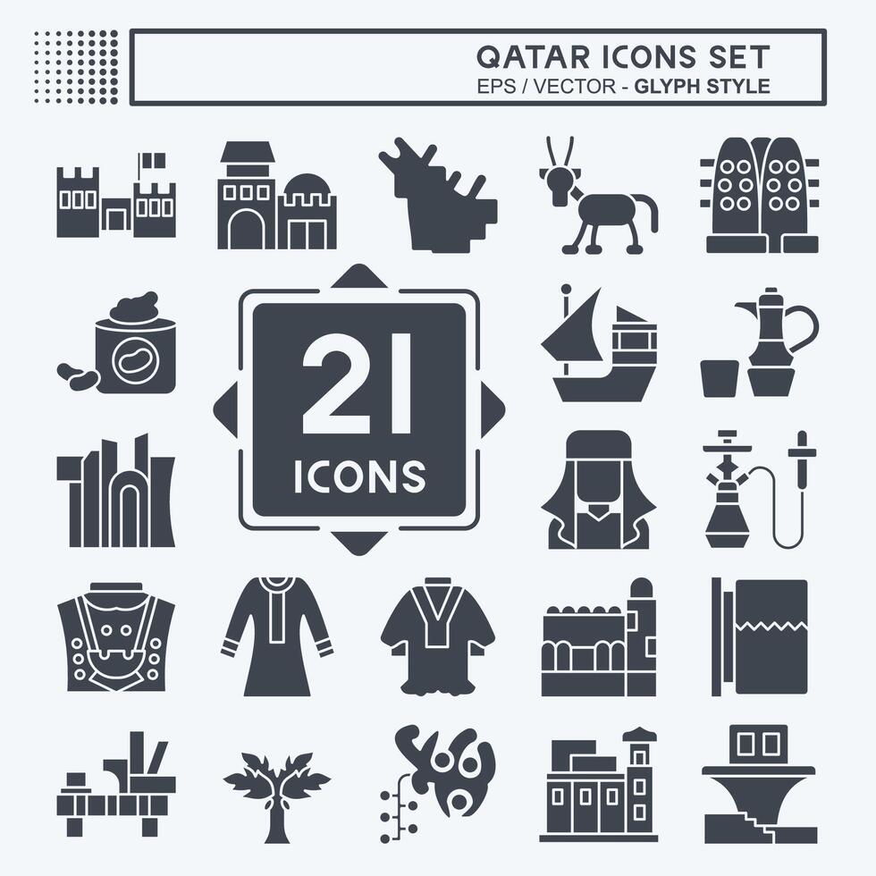 icône ensemble Qatar. en relation à vacances symbole. glyphe style. Facile conception illustration. vecteur