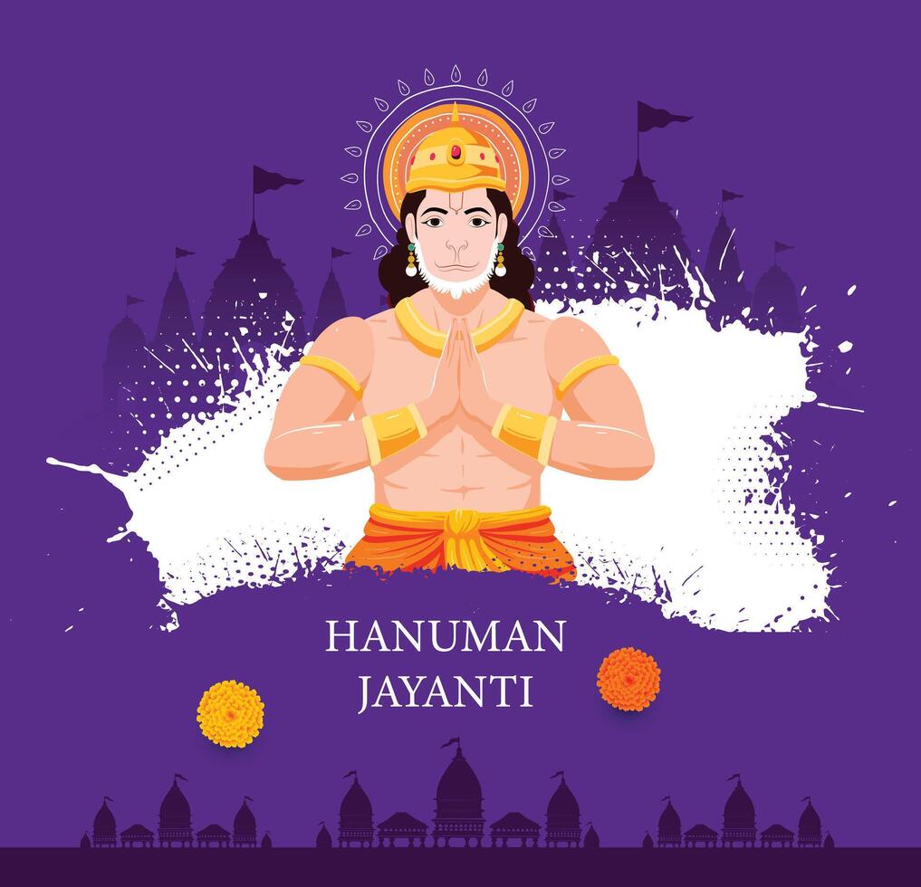 conception de papier peint affiche hanuman jayanti, arrière-plan silhouette de dieu hindou, bannière vectorielle vecteur