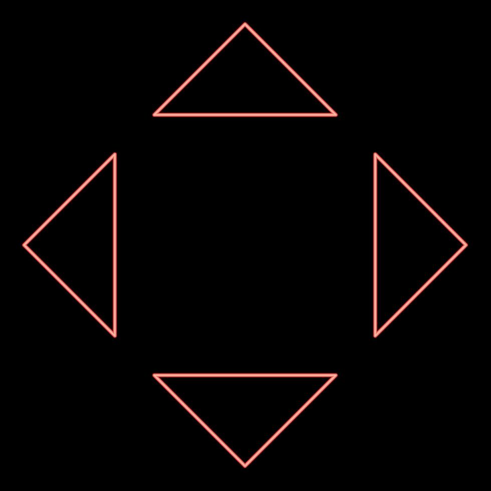 néon quatre flèches montrer du doigt de le centre symbole emplacement rouge Couleur vecteur illustration image plat style