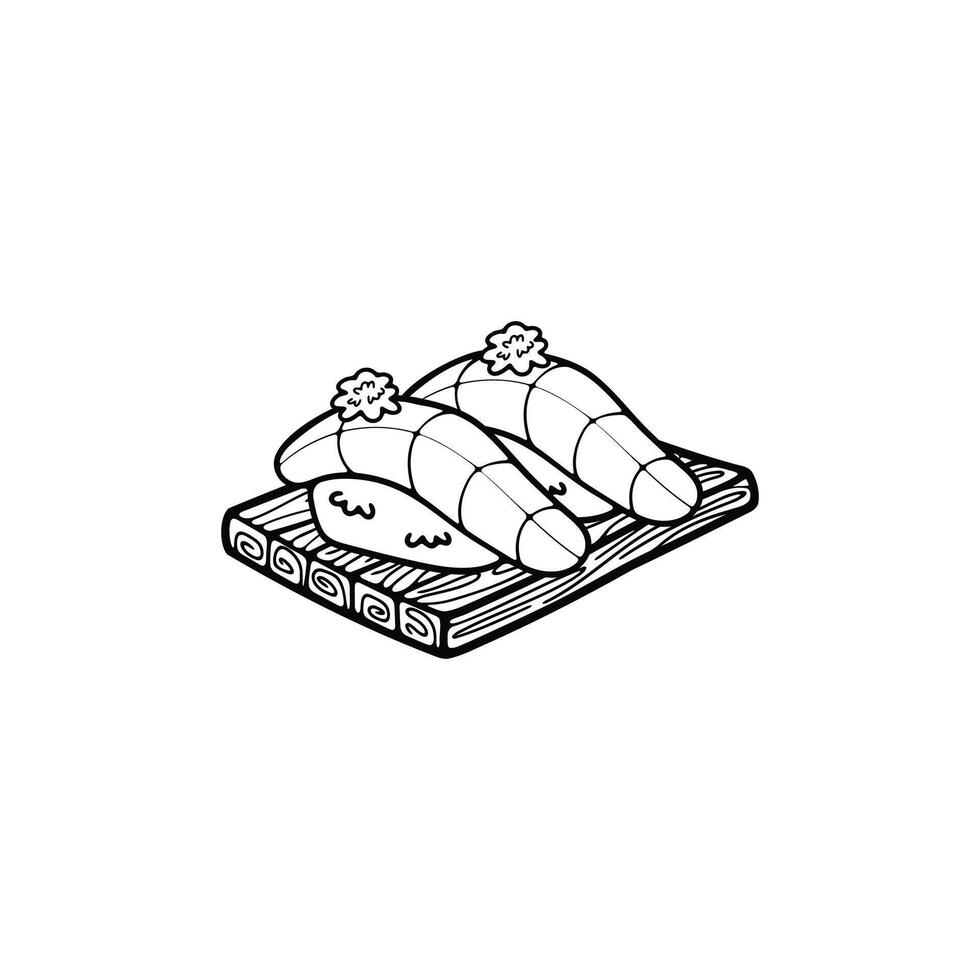 noir et blanc isoler sashimi Sushi Japonais nourriture plat style illustration vecteur