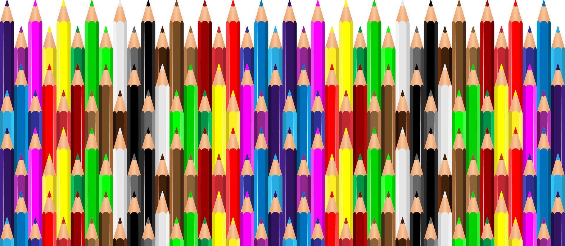 coloré des crayons crayons de couleur pose dans ligne. vague ligne fabriqué par crayon conseils. ensemble de crayons de couleur pour illustrations, art, en étudiant. prêt pour école des trucs retour à école illustration vecteur