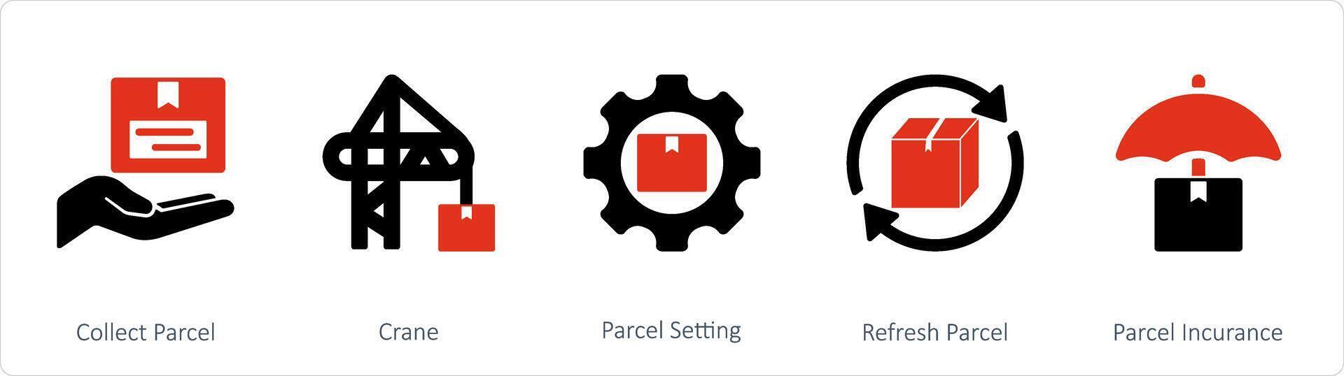 une ensemble de 5 mélanger Icônes comme collecte colis, grue, parcelle paramètre, rafraîchir parcelle vecteur