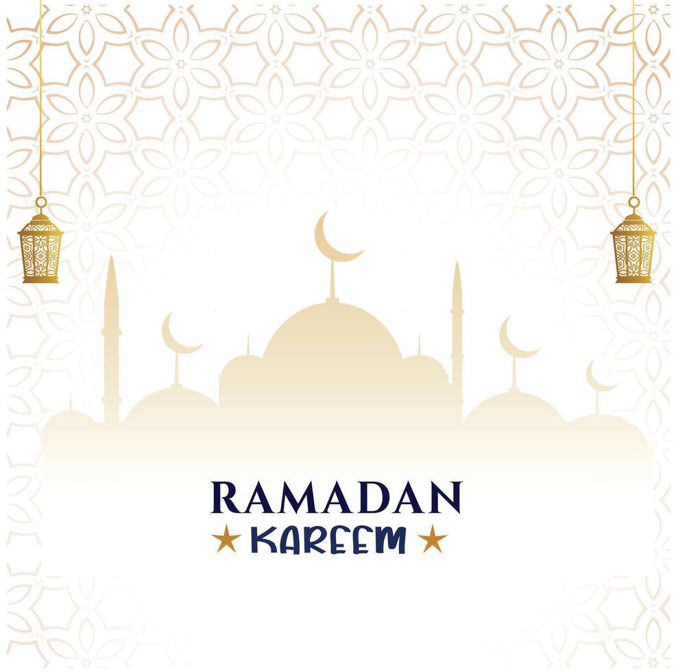 Ramadan kareem salutation conception islamique ligne mosquée dôme avec classique modèle et lanterne vecteur