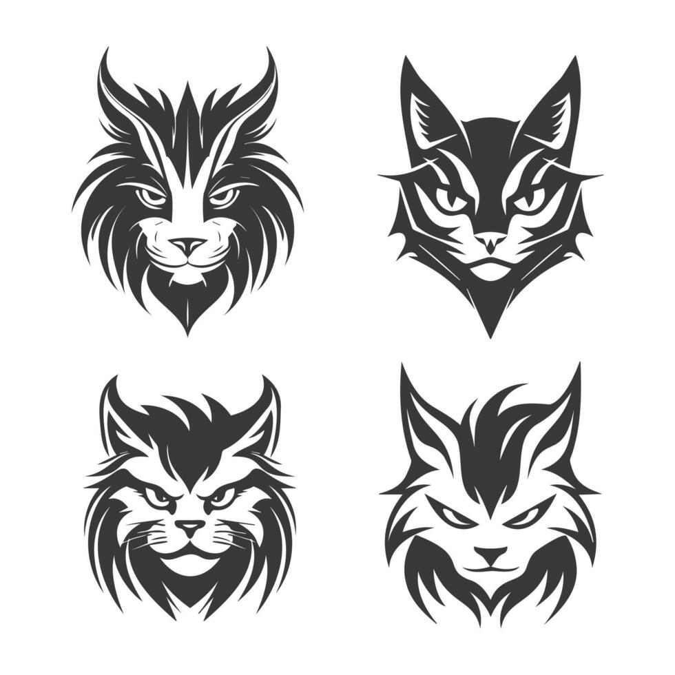 ensemble de chat tête logo dessins noir vecteur avec de face vue