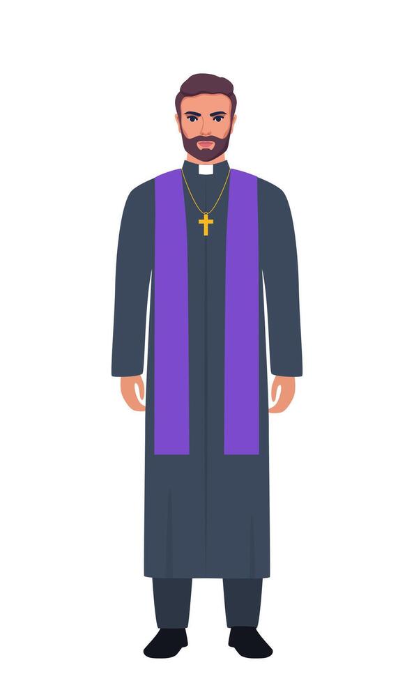 catholique prêtre des stands grand. catholique prêtre dans une soutane avec une traverser. vecteur illustration.