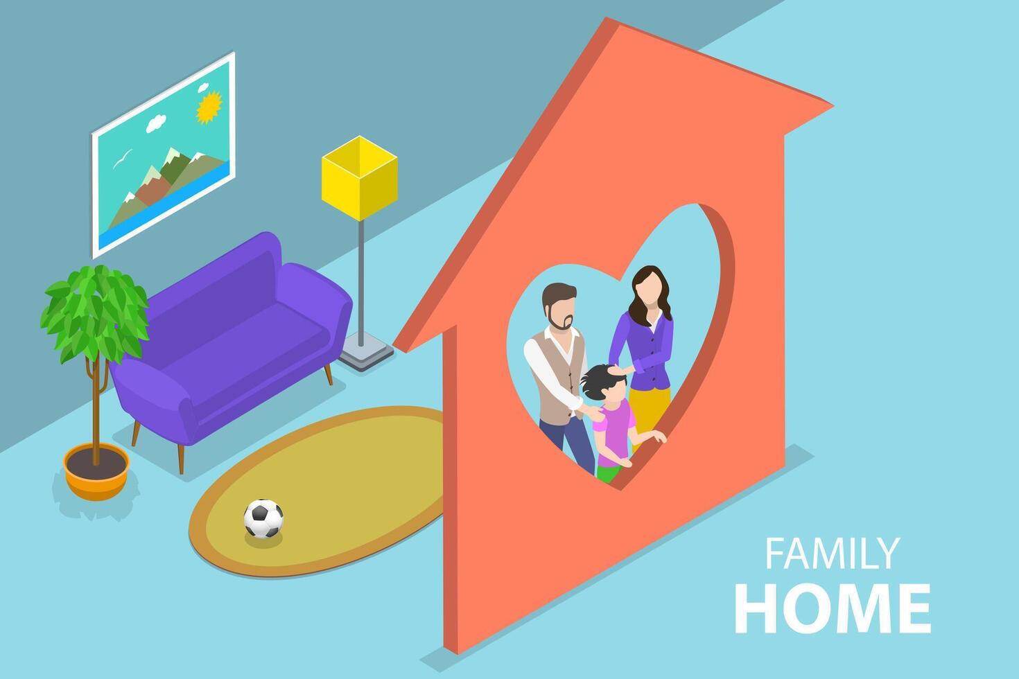3d isométrique plat vecteur conceptuel illustration de famille maison.