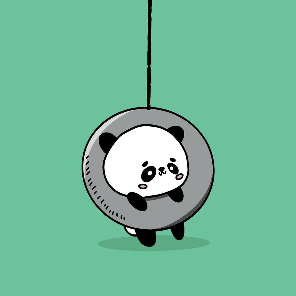 pendaison Panda en jouant avec échangiste illustration des gamins vecteur