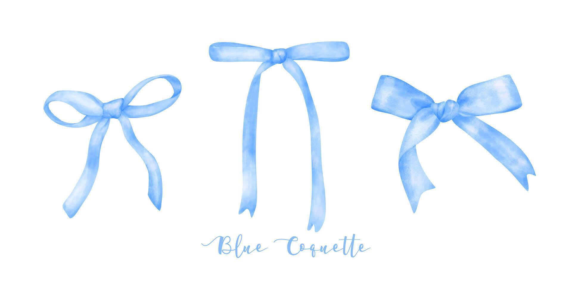ensemble de branché bleu coquette ruban arc aquarelle main La peinture doux pastel vecteur