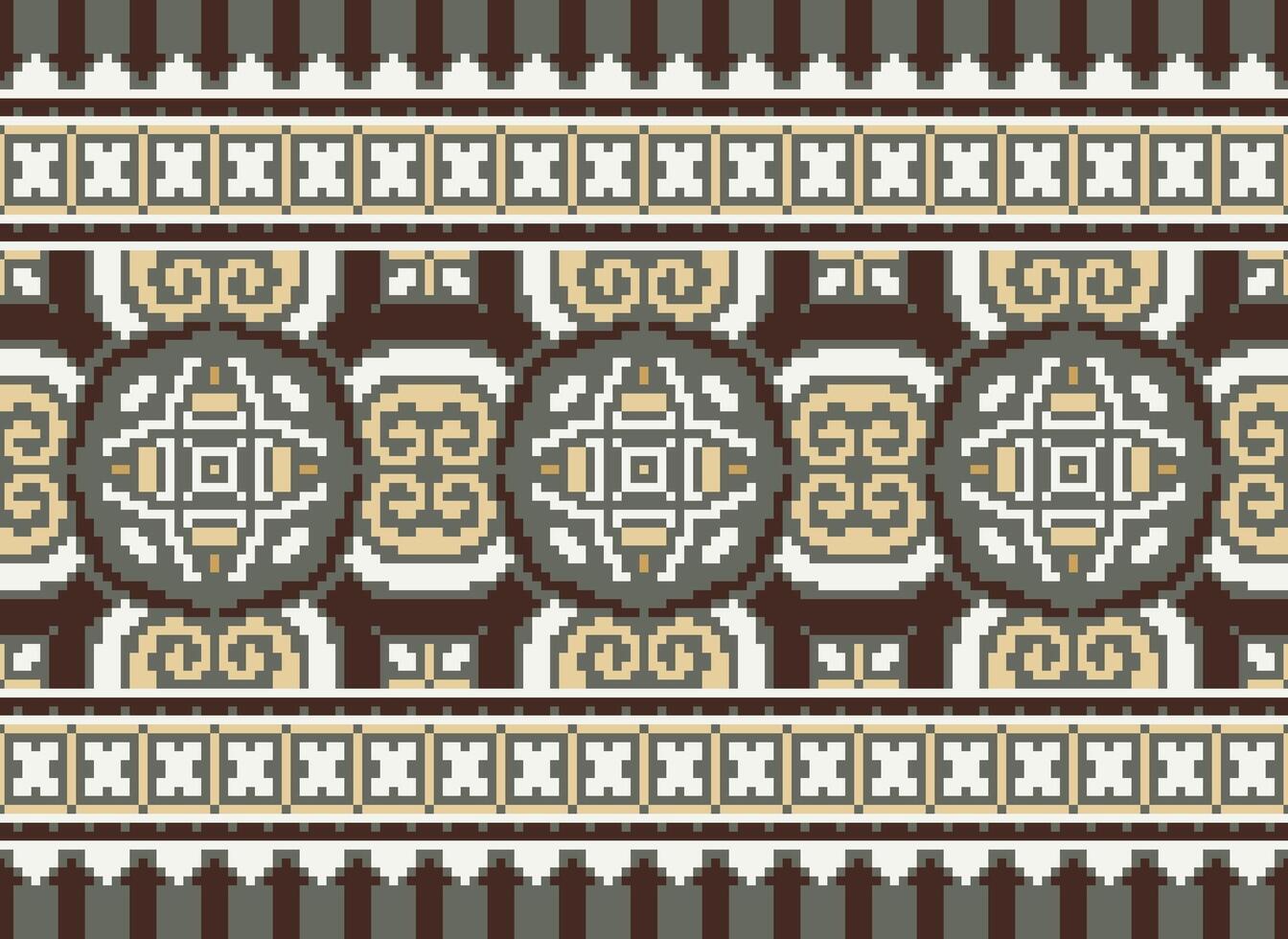 traverser point broderie. ethnique motifs. originaire de style. traditionnel conception pour texture, textile, tissu, vêtements, tricots, imprimer. géométrique pixel horizontal sans couture vecteur. vecteur