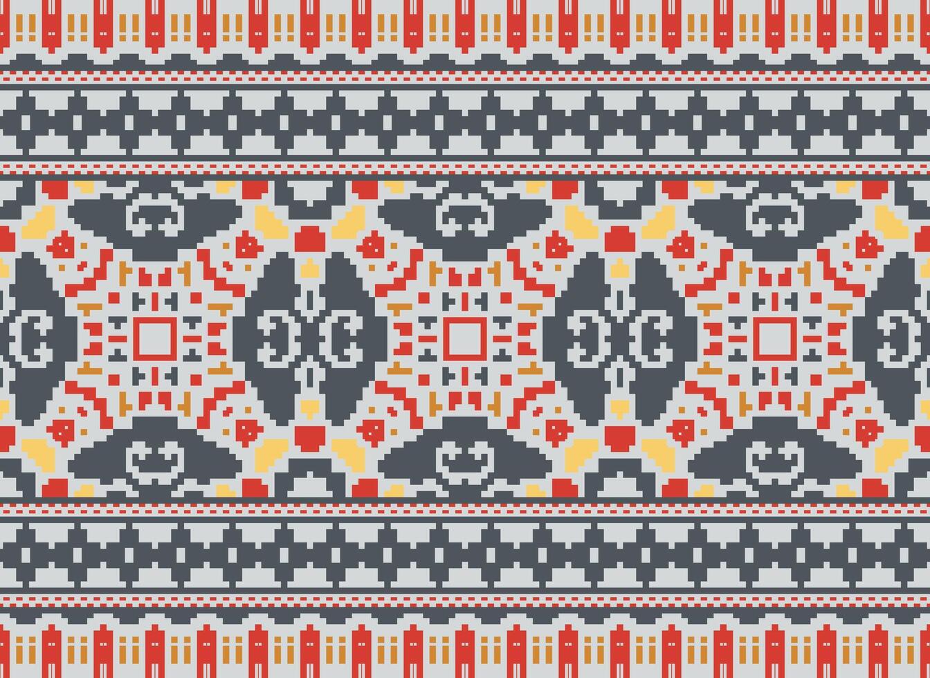 traverser point broderie. ethnique motifs. originaire de style. traditionnel conception pour texture, textile, tissu, vêtements, tricots, imprimer. géométrique pixel horizontal sans couture vecteur. vecteur