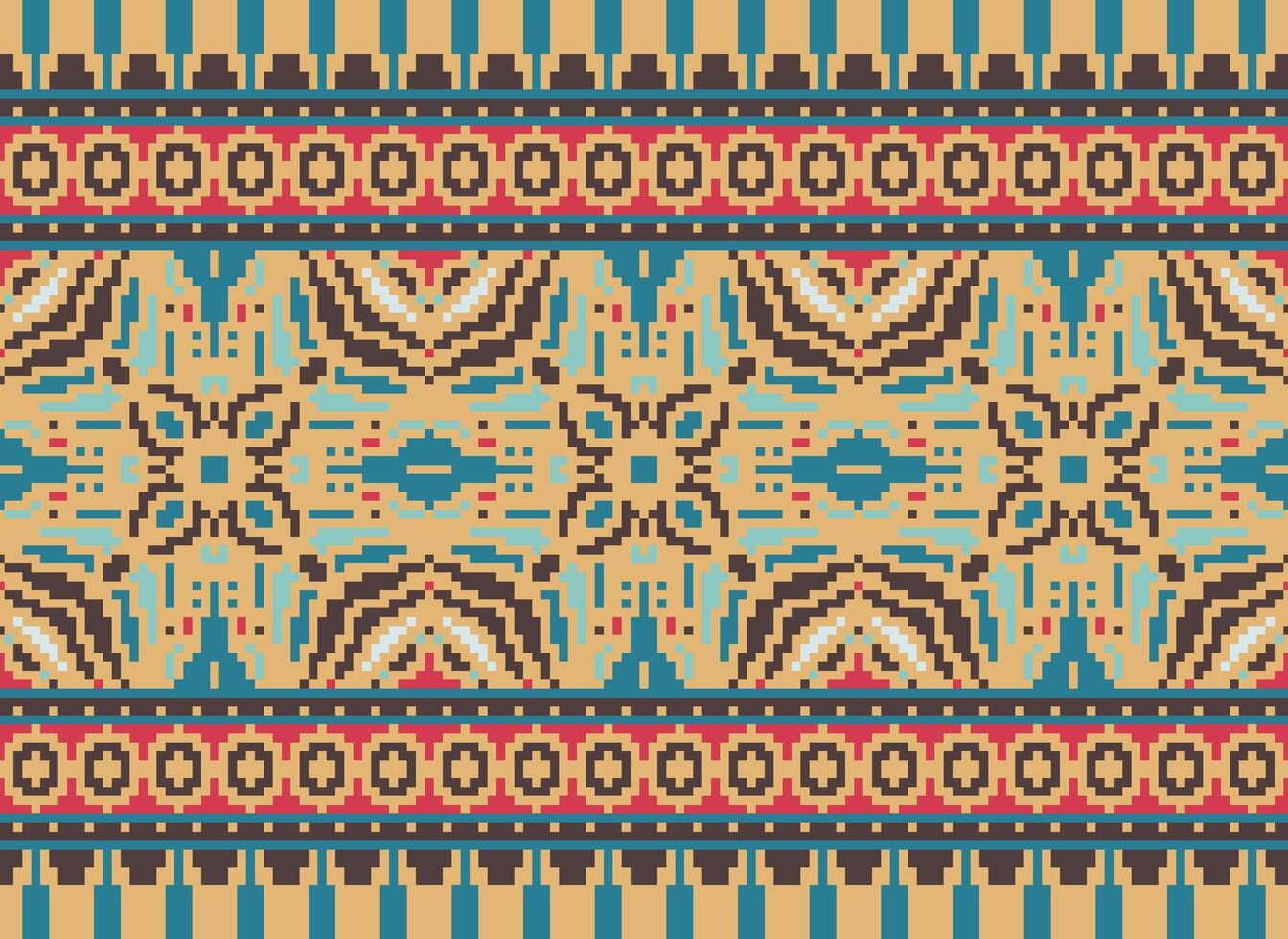 traverser point broderie. ethnique motifs. originaire de style. traditionnel conception pour texture, textile, tissu, vêtements, tricots, imprimer. géométrique pixel horizontal sans couture vecteur. vecteur