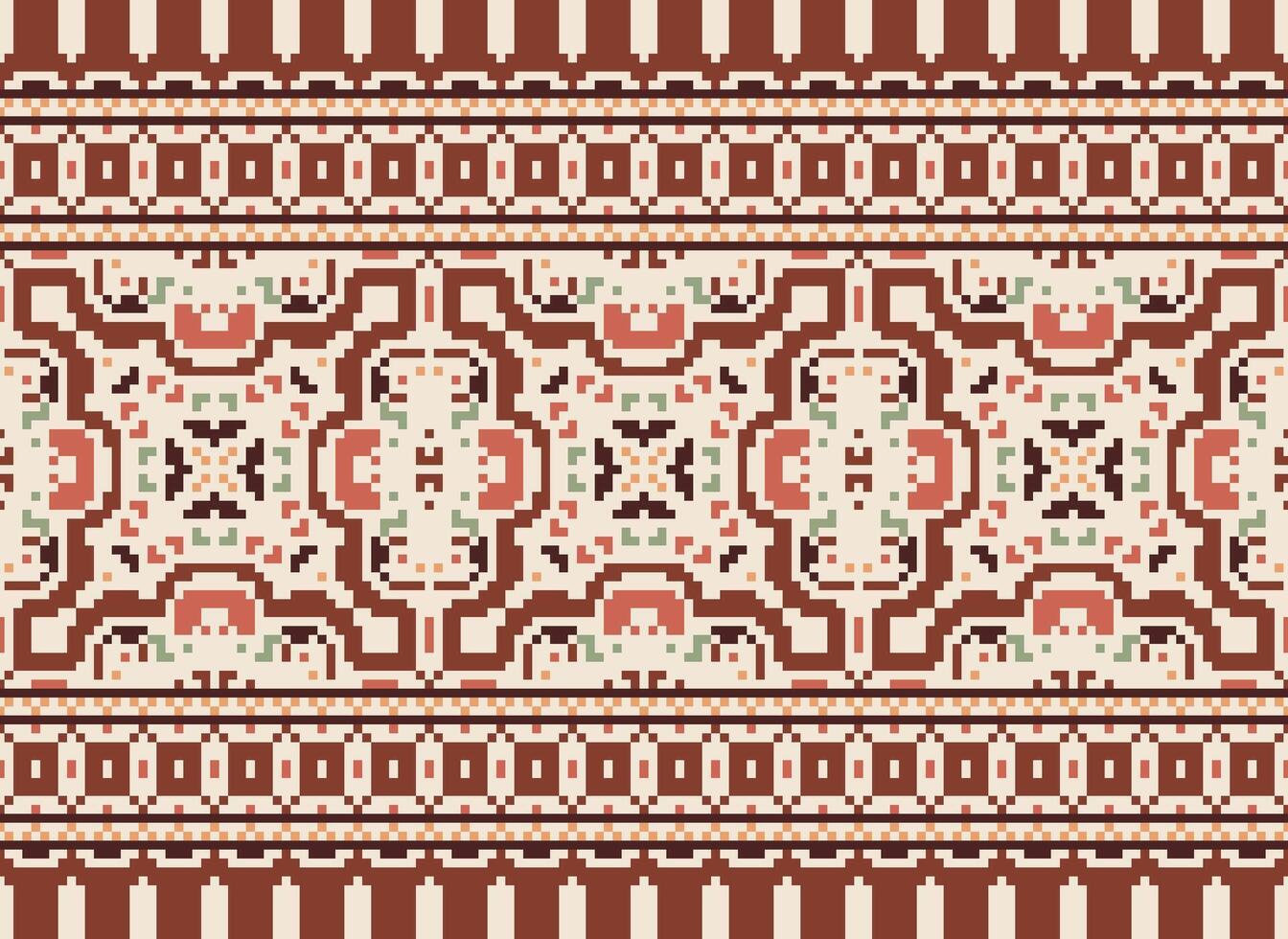 traverser point broderie. ethnique motifs. originaire de style. traditionnel conception pour texture, textile, tissu, vêtements, tricots, imprimer. géométrique pixel horizontal sans couture vecteur. vecteur