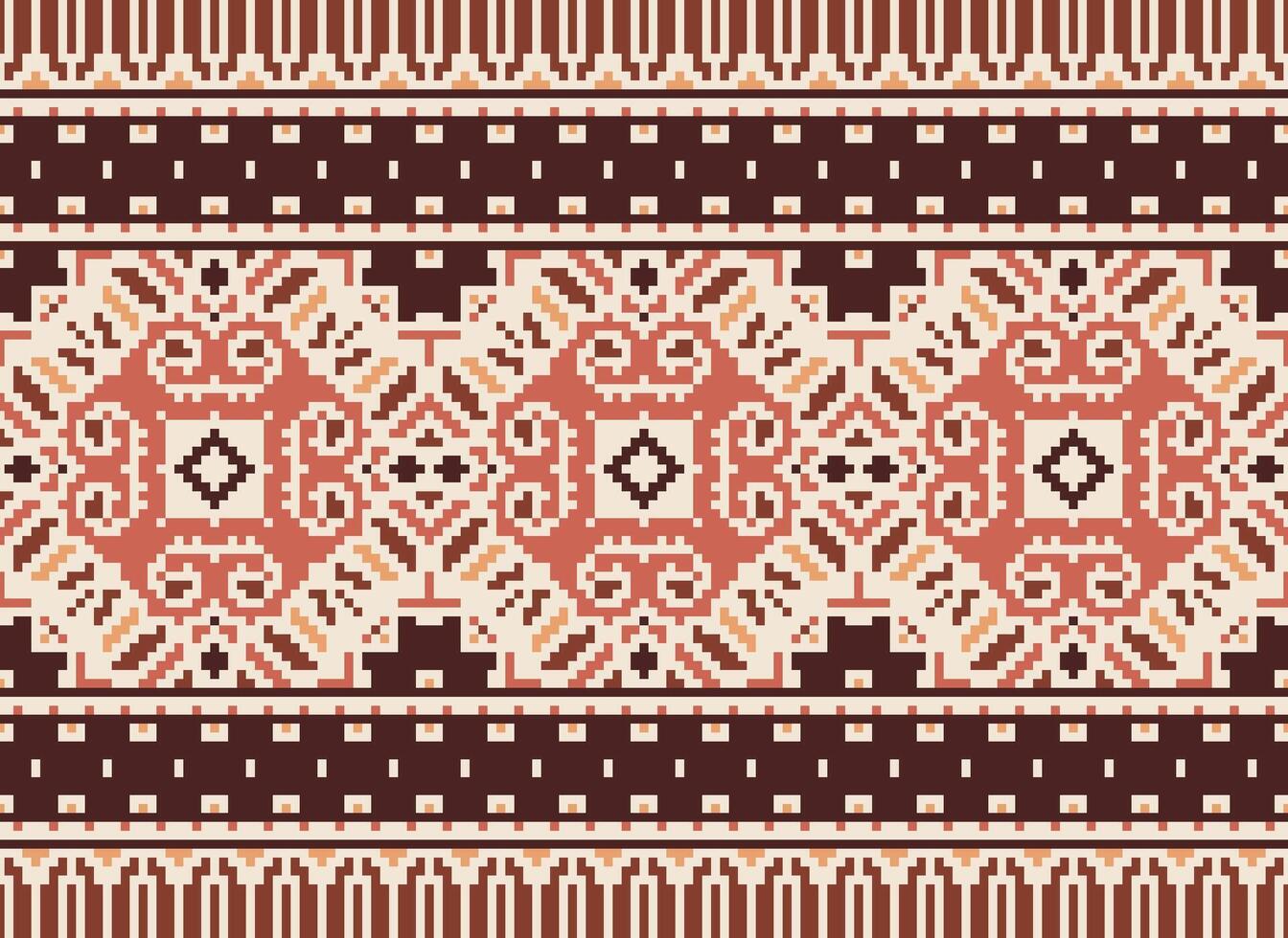 traverser point broderie. ethnique motifs. originaire de style. traditionnel conception pour texture, textile, tissu, vêtements, tricots, imprimer. géométrique pixel horizontal sans couture vecteur. vecteur