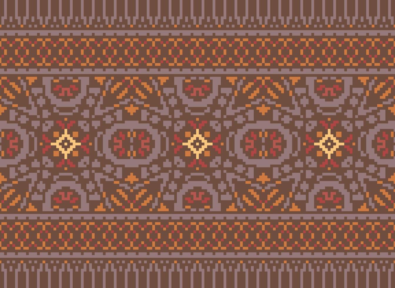 traverser point broderie. ethnique motifs. originaire de style. traditionnel conception pour texture, textile, tissu, vêtements, tricots, imprimer. géométrique pixel horizontal sans couture vecteur. vecteur