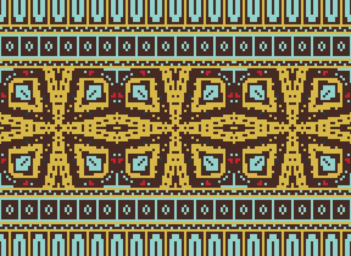 traverser point frontière. broderie traverser point. ethnique motifs. géométrique ethnique Indien modèle. originaire de ethnique motif.texture textile en tissu Vêtements tricots imprimer. pixel horizontal sans couture vecteur. vecteur