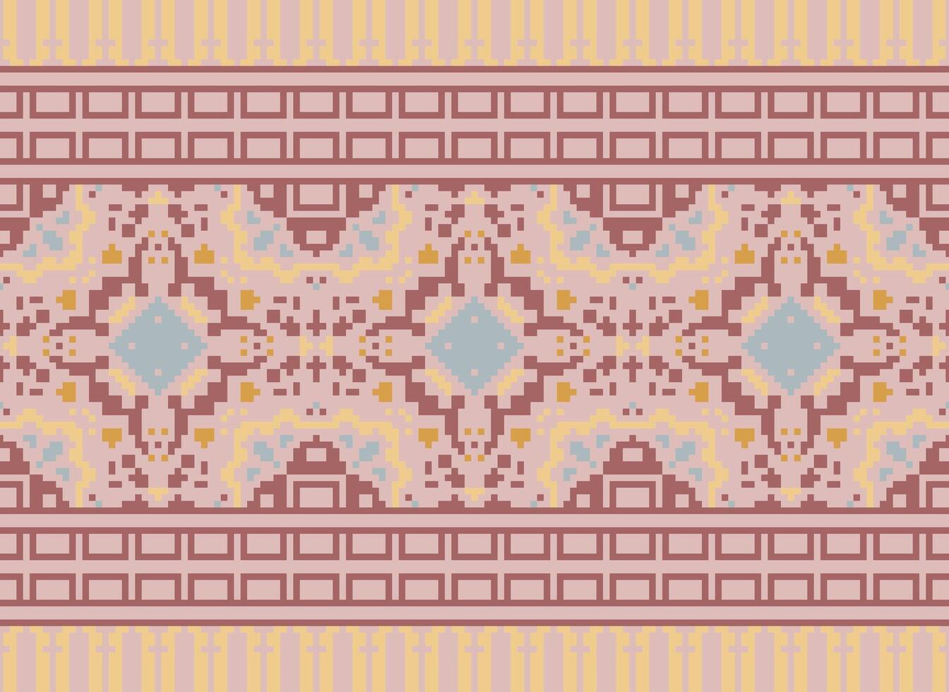 traverser point frontière. broderie traverser point. ethnique motifs. géométrique ethnique Indien modèle. originaire de ethnique motif.texture textile en tissu Vêtements tricots imprimer. pixel horizontal sans couture vecteur. vecteur