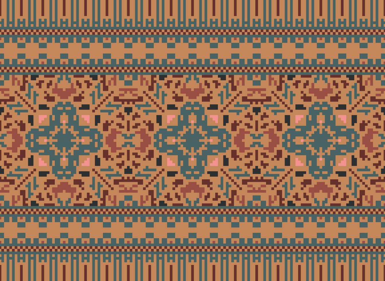 traverser point frontière. broderie traverser point. ethnique motifs. géométrique ethnique Indien modèle. originaire de ethnique motif.texture textile en tissu Vêtements tricots imprimer. pixel horizontal sans couture vecteur. vecteur