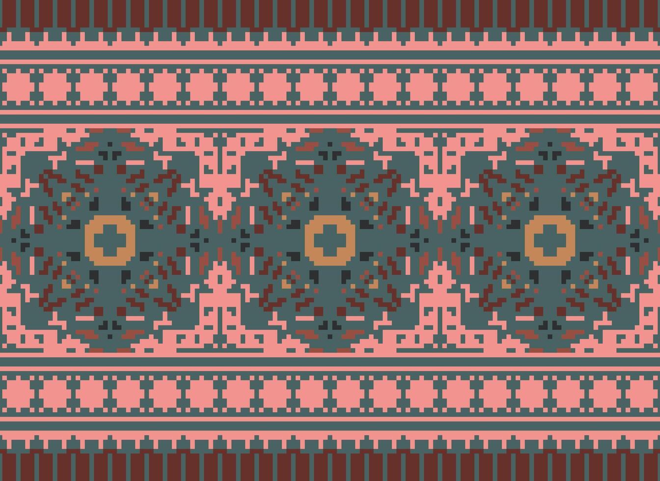 traverser point frontière. broderie traverser point. ethnique motifs. géométrique ethnique Indien modèle. originaire de ethnique motif.texture textile en tissu Vêtements tricots imprimer. pixel horizontal sans couture vecteur. vecteur