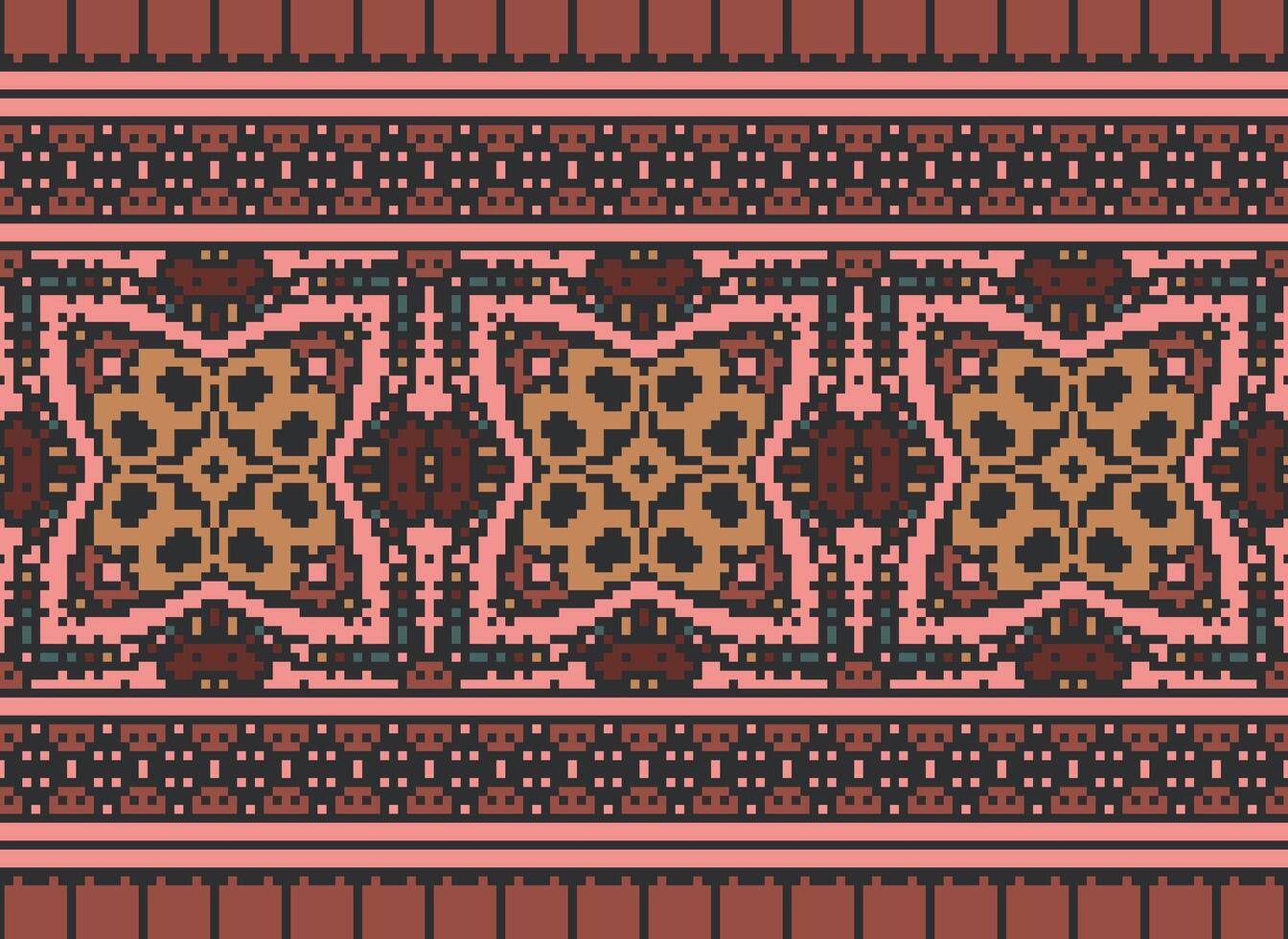 traverser point frontière. broderie traverser point. ethnique motifs. géométrique ethnique Indien modèle. originaire de ethnique motif.texture textile en tissu Vêtements tricots imprimer. pixel horizontal sans couture vecteur. vecteur