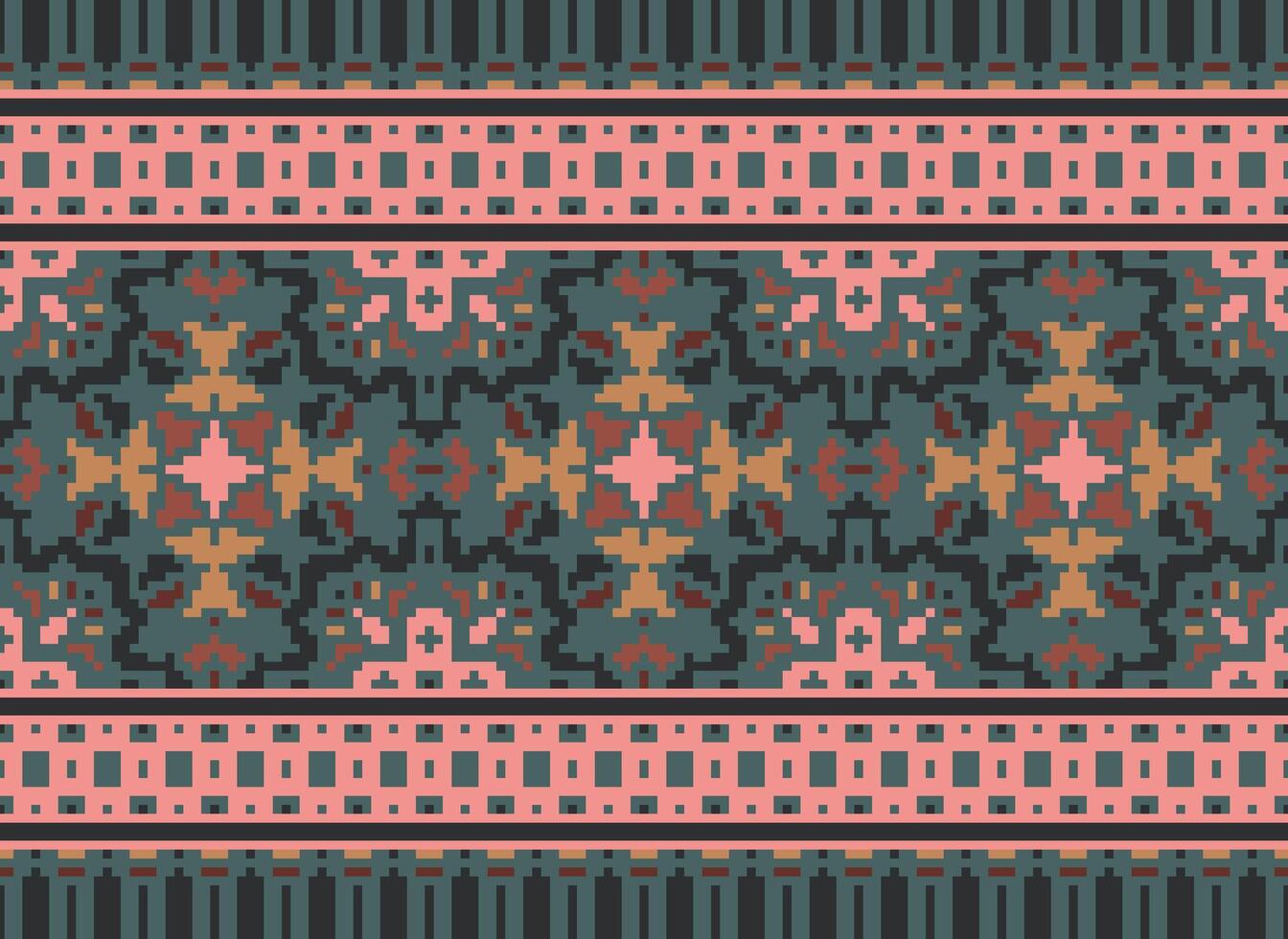 traverser point frontière. broderie traverser point. ethnique motifs. géométrique ethnique Indien modèle. originaire de ethnique motif.texture textile en tissu Vêtements tricots imprimer. pixel horizontal sans couture vecteur. vecteur