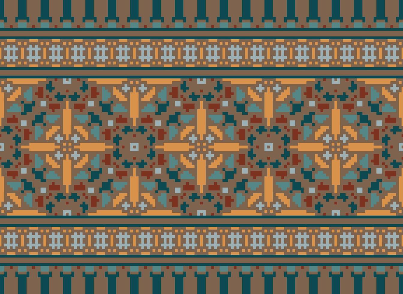 magnifique pixel motifs traditionnel populaire style, géométrique ethnique sans couture modèle vecteur illustration. conception pour traverser point, tapis, fond d'écran, vêtements, texte tissu, emballage, batique, broderie