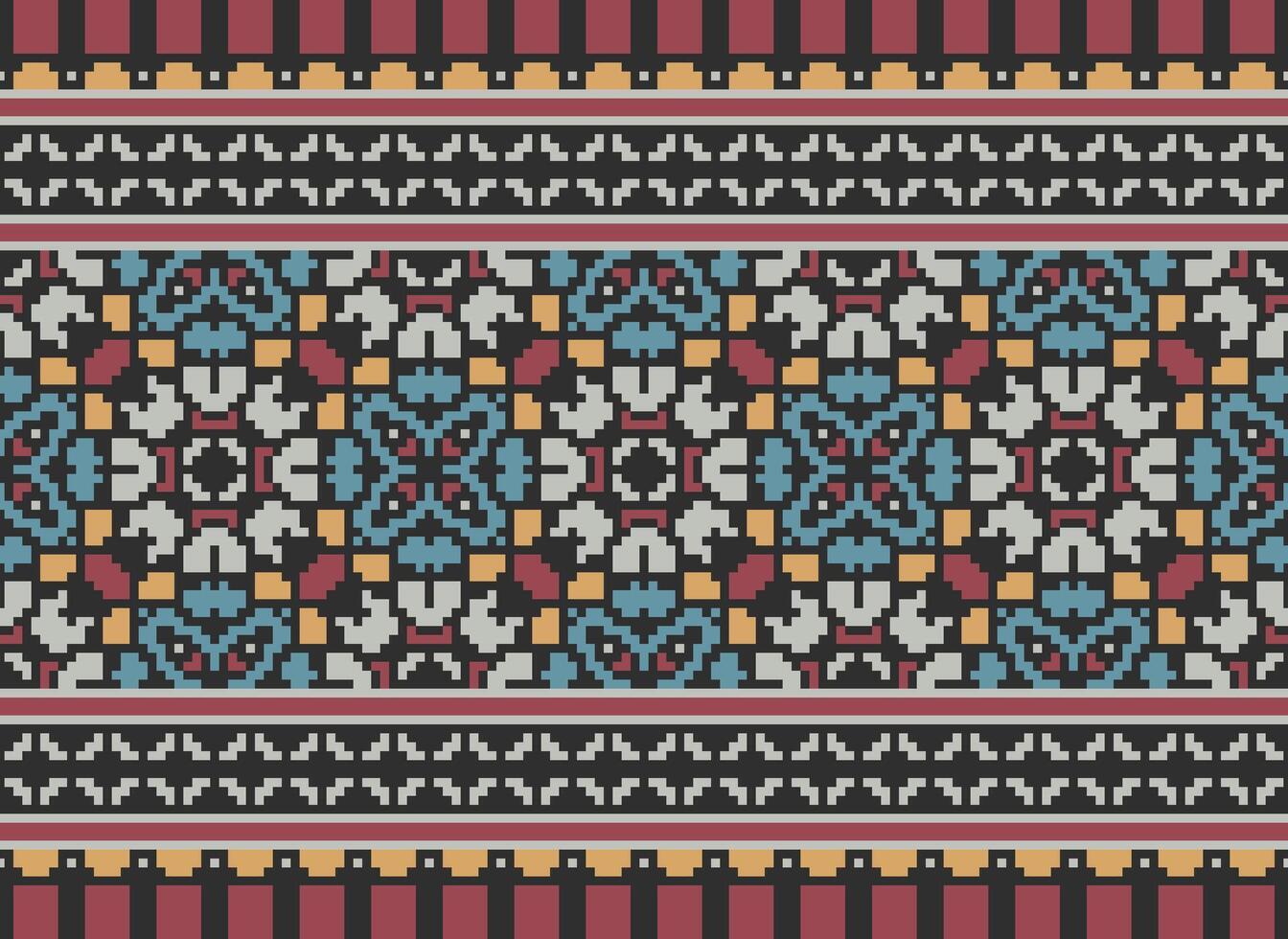 magnifique pixel motifs traditionnel populaire style, géométrique ethnique sans couture modèle vecteur illustration. conception pour traverser point, tapis, fond d'écran, vêtements, texte tissu, emballage, batique, broderie