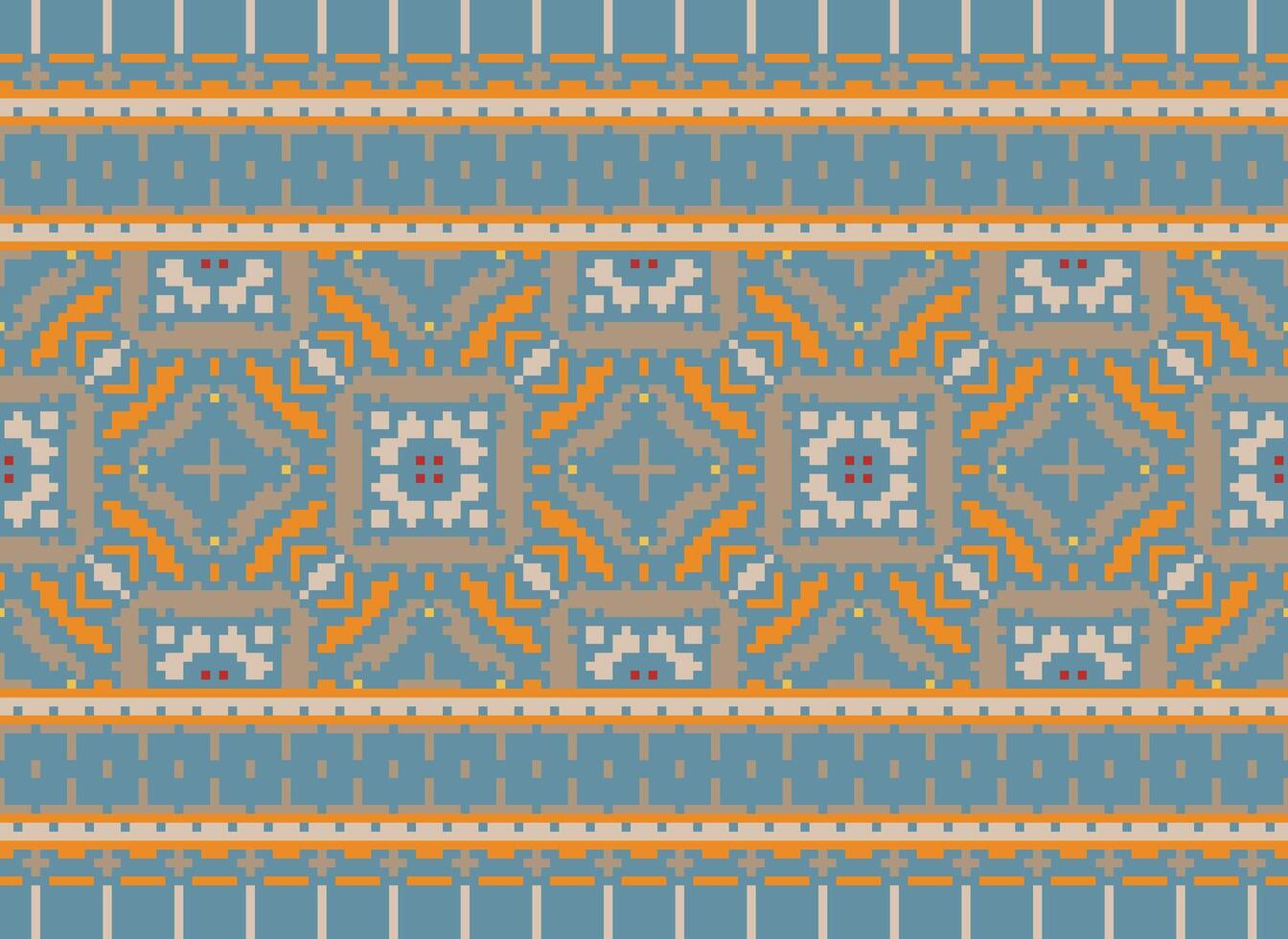 broderie ethnique modèle, vecteur géométrique fleuri arrière-plan, traverser point rétro zigzag style, bleu et Jaune modèle tricot continu, conception pour textile, tissu, céramique, numérique impression