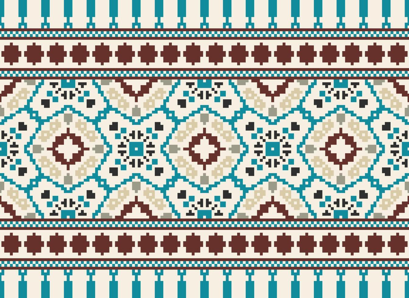 pixel ethnique géométrique en tissu modèle traverser point.ikat broderie ethnique Oriental pixel modèle bleu Contexte. abstrait, vecteur, illustration. texture, vêtements, cadre, décoration, motifs, soie fond d'écran. vecteur