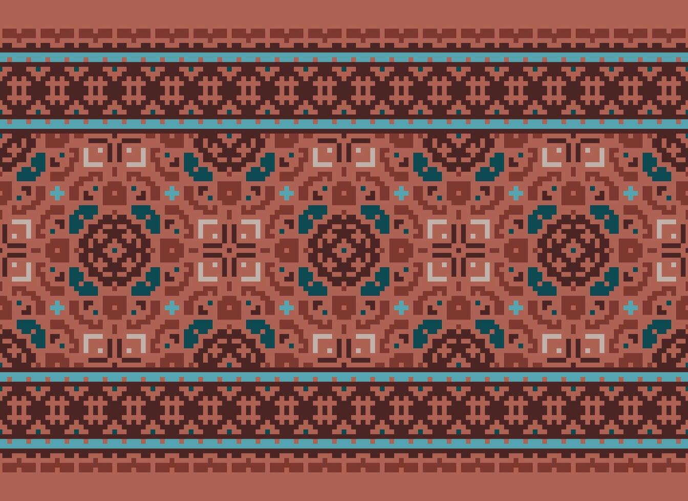 pixel ikat et traverser point géométrique sans couture modèle ethnique Oriental traditionnel. aztèque style illustration conception pour tapis, fond d'écran, vêtements, emballage, batik. vecteur