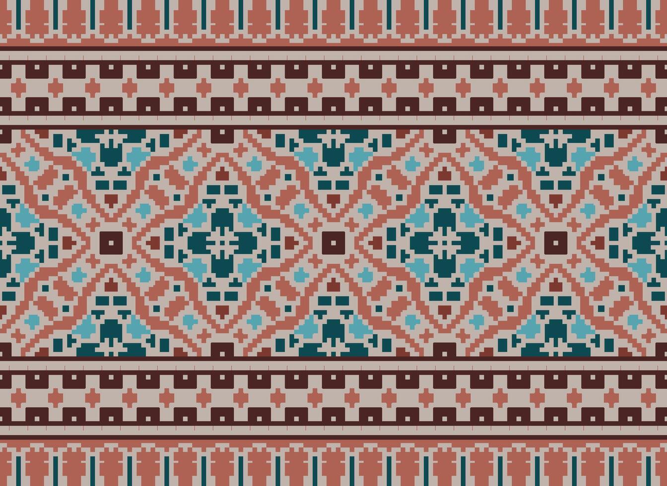 pixel ikat et traverser point géométrique sans couture modèle ethnique Oriental traditionnel. aztèque style illustration conception pour tapis, fond d'écran, vêtements, emballage, batik. vecteur