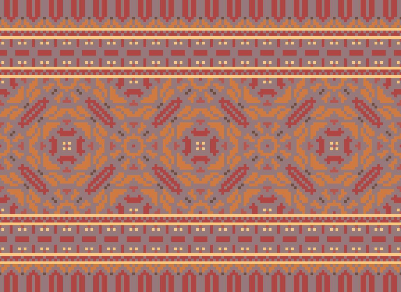 pixel ikat et traverser point géométrique sans couture modèle ethnique Oriental traditionnel. aztèque style illustration conception pour tapis, fond d'écran, vêtements, emballage, batik. vecteur