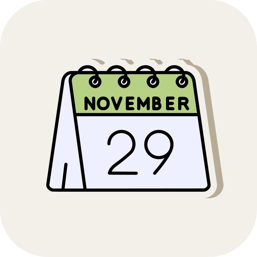 29e de novembre ligne rempli blanc ombre icône vecteur