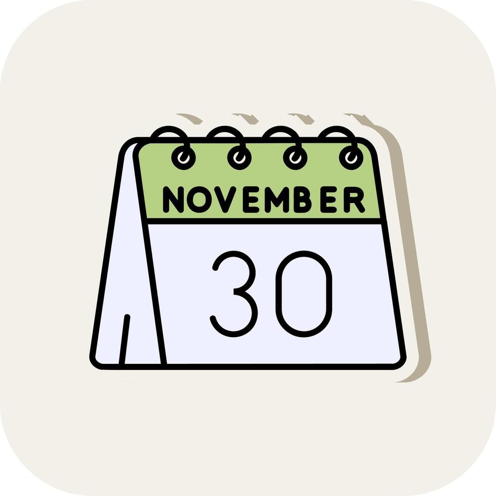 30 de novembre ligne rempli blanc ombre icône vecteur