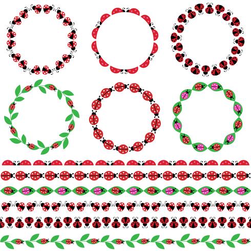 Cadres de cercle de coccinelle et motifs de bordure vecteur