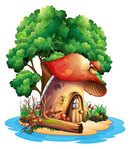 Champignons maison sur l&#39;île vecteur