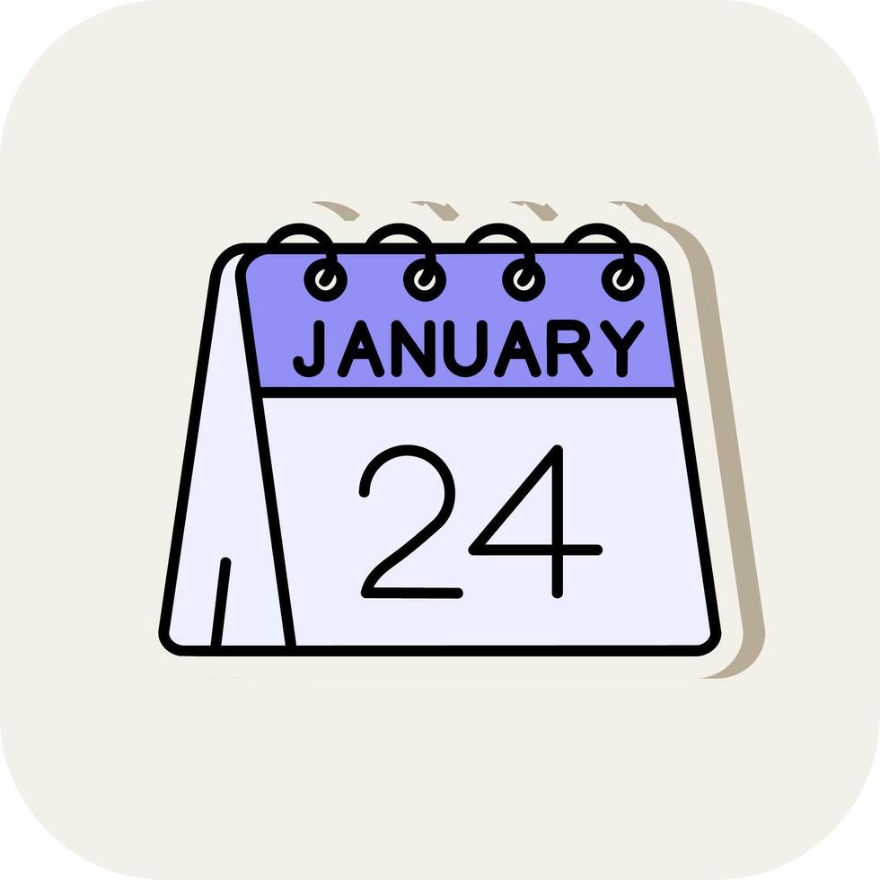24e de janvier ligne rempli blanc ombre icône vecteur