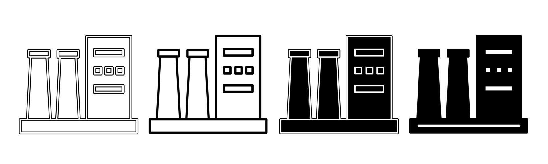 noir et blanc illustration de une usine. usine icône collection avec doubler. Stock vecteur illustration.