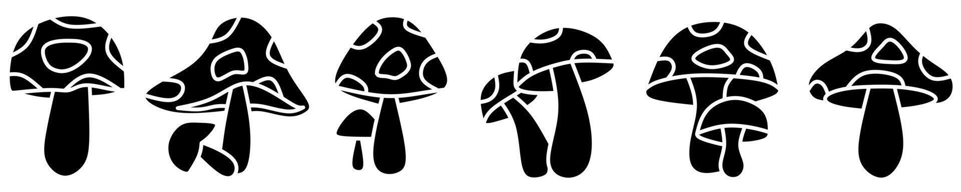 champignon icône illustration. noir et blanc champignon icône ensemble. Stock vecteur collection.