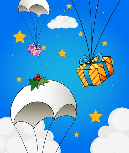 Trois parachutes avec des cadeaux vecteur