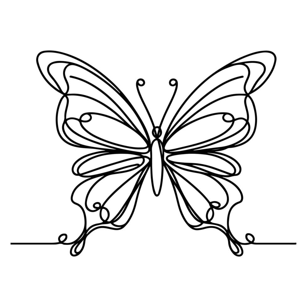 ai généré papillon contours griffonnage silhouettes élément vecteur illustration sur blanc Contexte un continu noir ligne main dessin de monarque papillon en volant