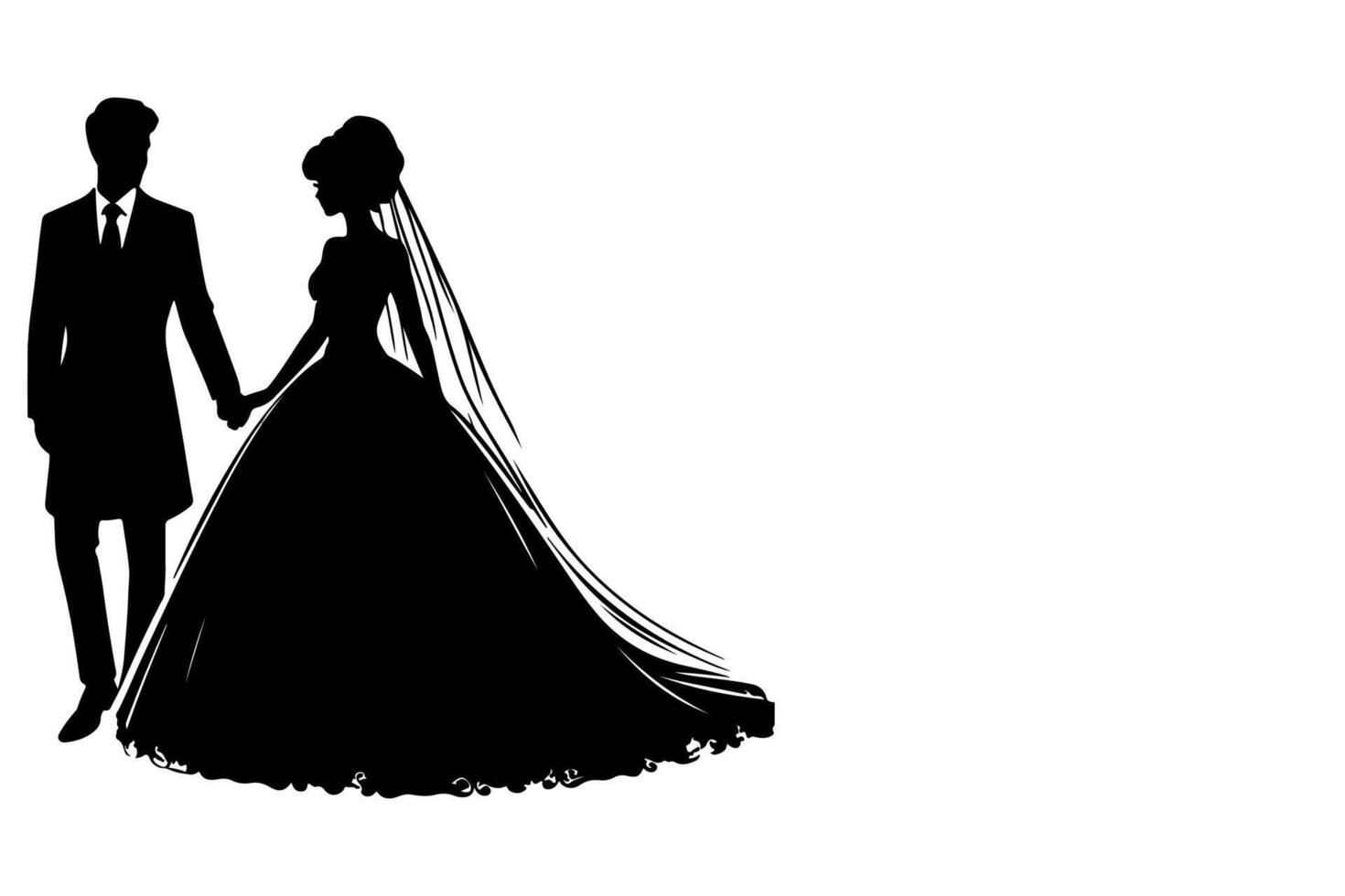 ai généré silhouette mariage couple la mariée et jeune marié outlne vecteur illustration sur blanc Contexte